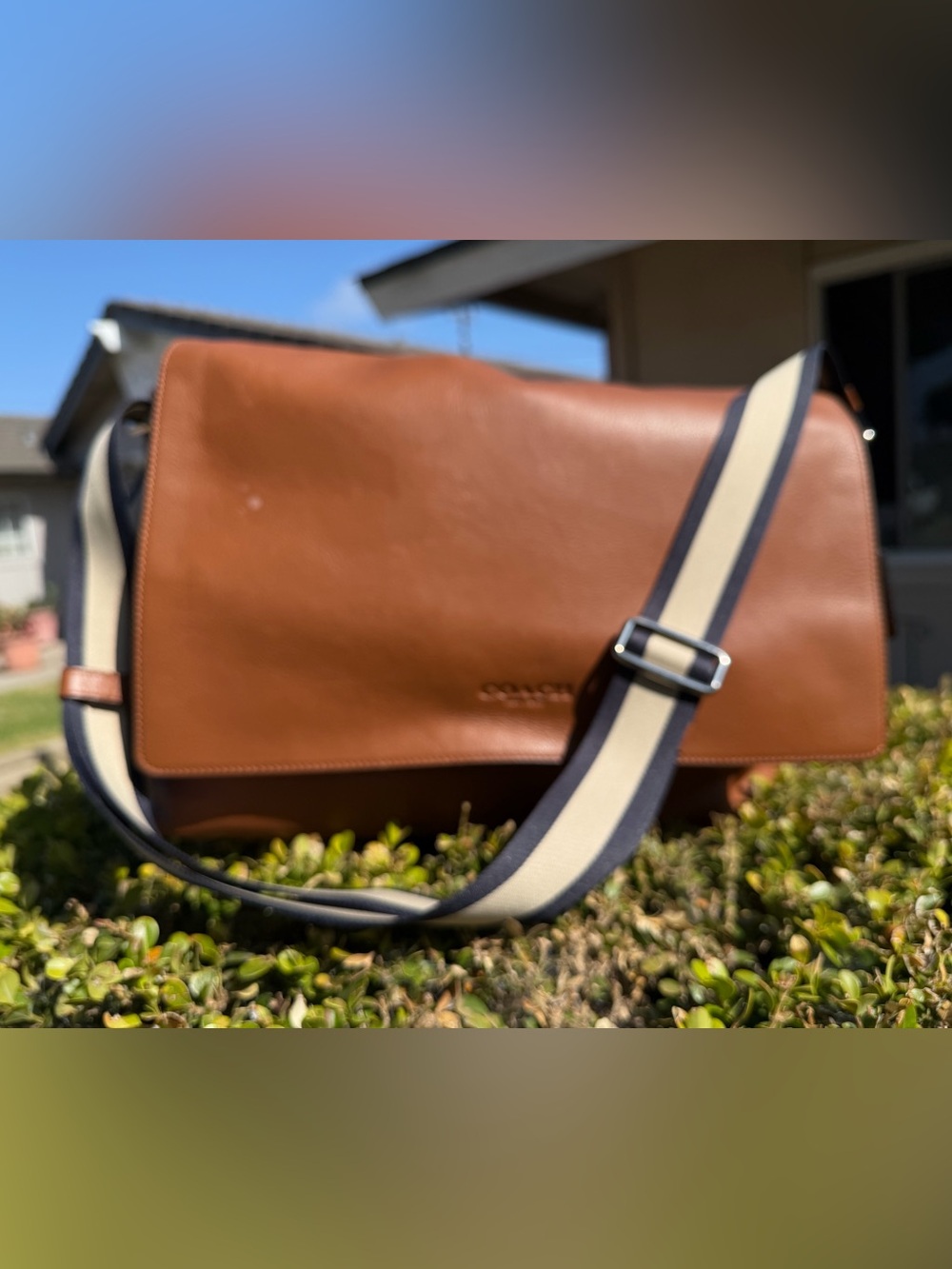 COACH CHARLES MESSENGER UNISEX LEATHER BAG SADDLE EUC